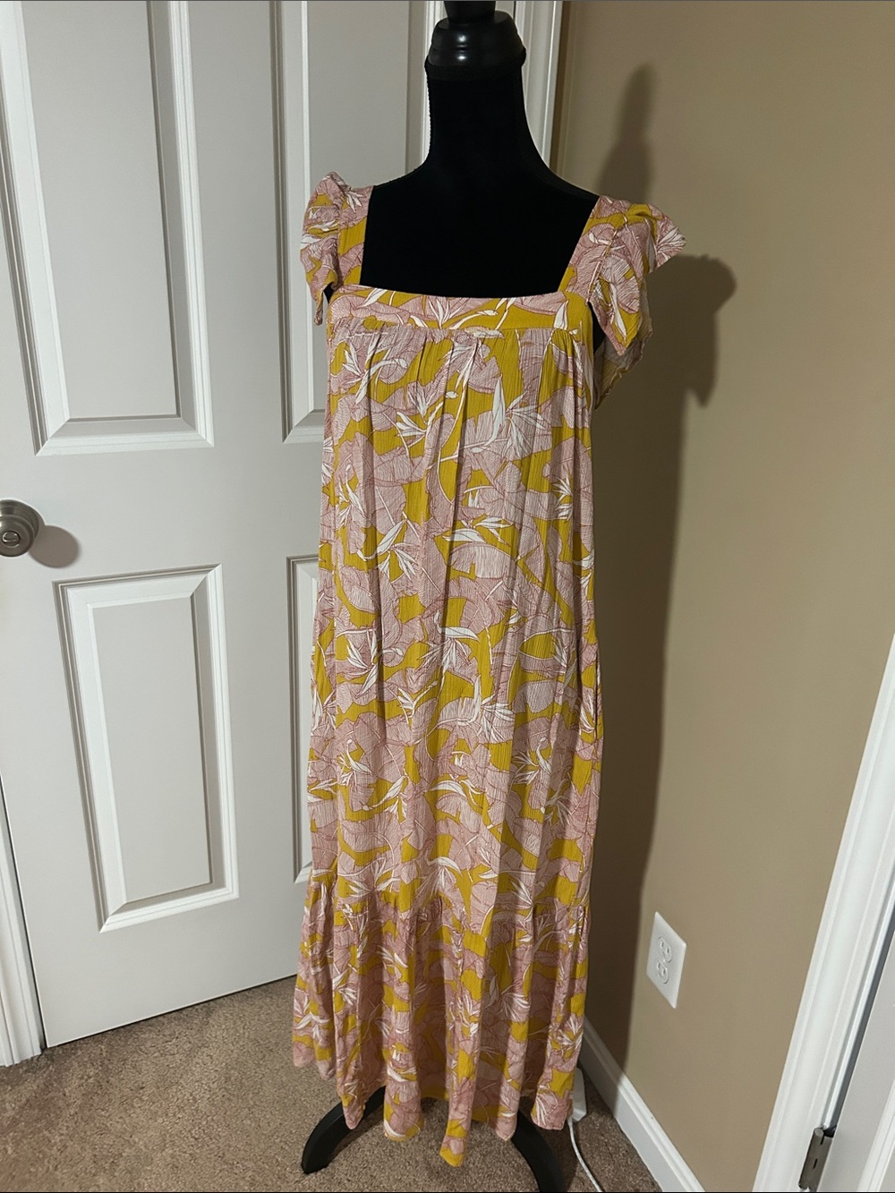 Knox Rose Pink and Mustard Floral Square-Neck Maxi Dress